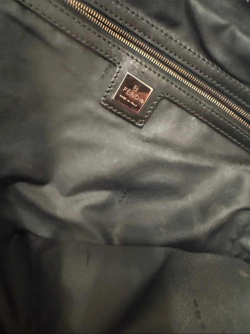 Fendi Black Zucca Shoulder Bag with Leather Trim Vintage